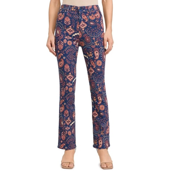 MOTHER The Dazzler Straight Leg Jeans Paisley Print Blue‎ Orange Women's Size 24